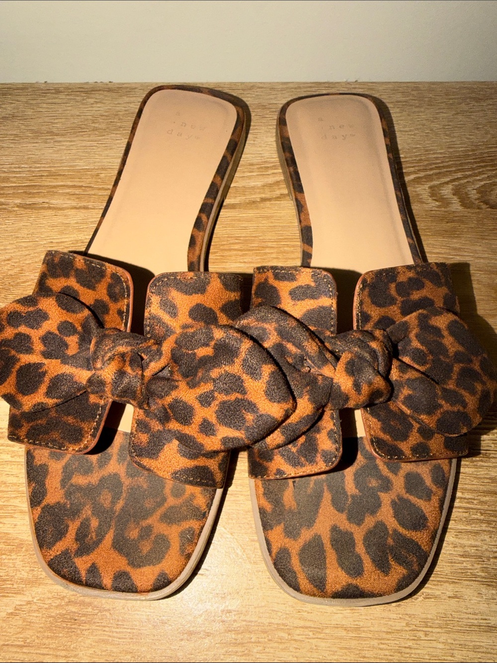 a new day Leopard Knot Slide Sandals in Brown and Black